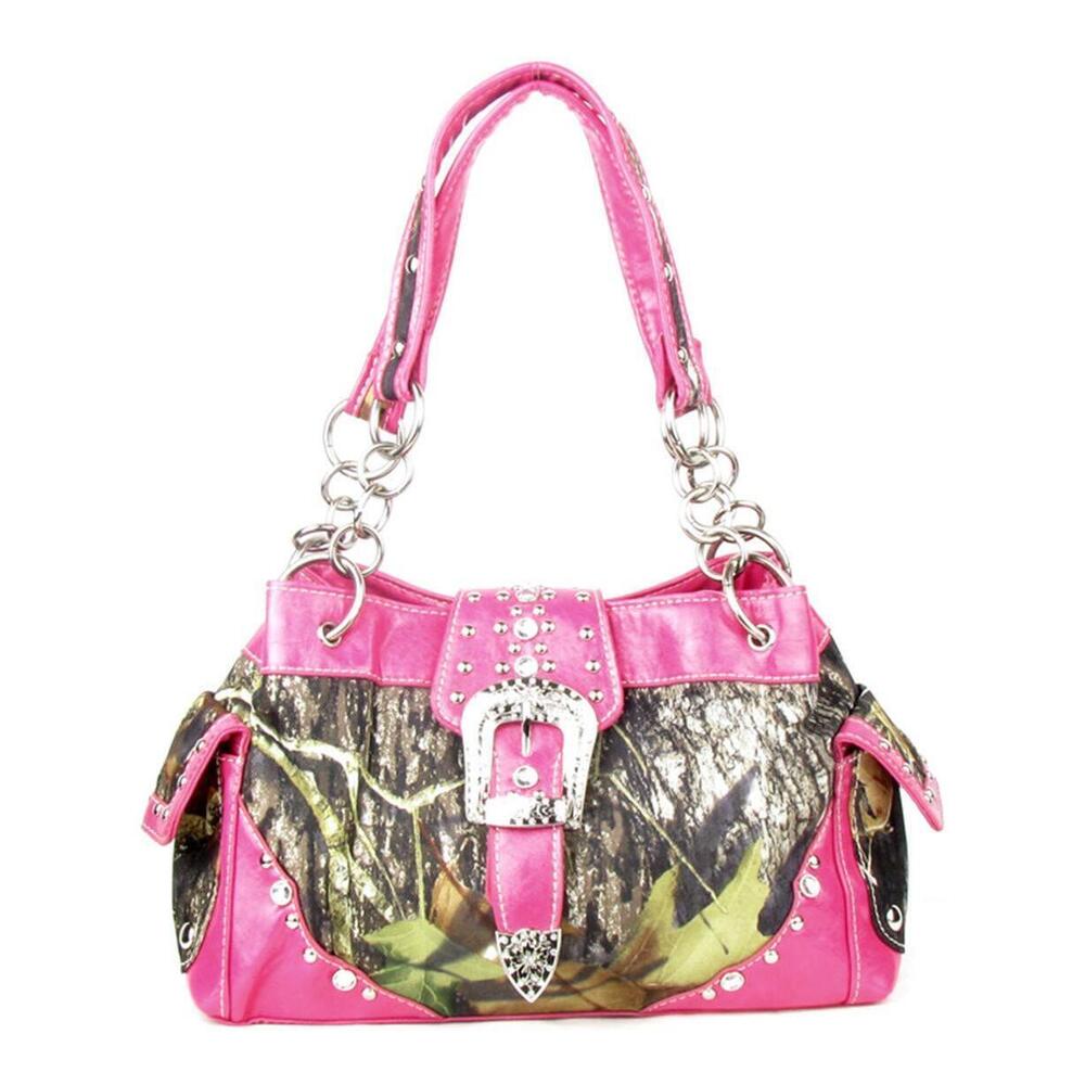 2351 Western Belt Buckle Purse Camouflage Camo Handbag pink